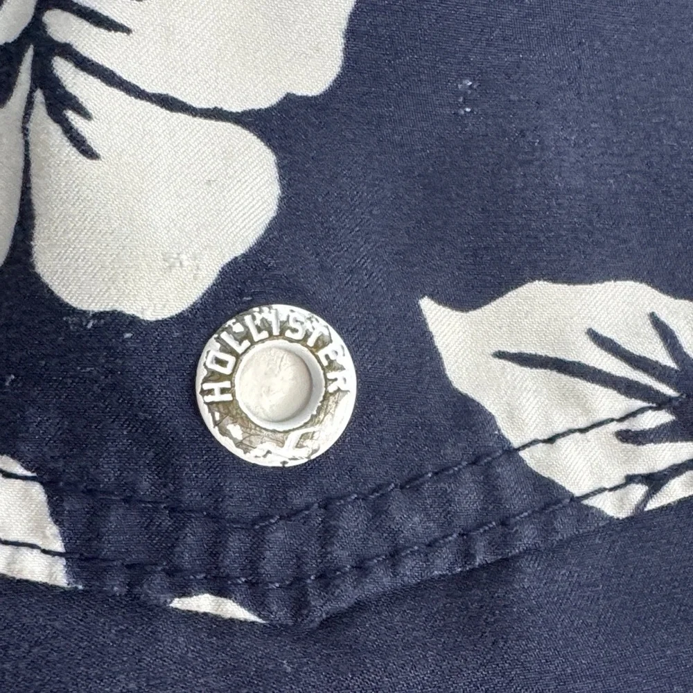 Hollister Navy Floral Board Shorts with White Hibiscus Print